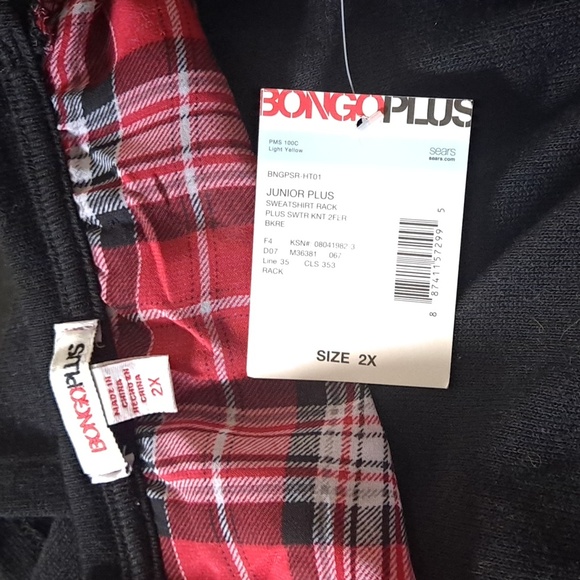 NWT Bongo Plus black knit sweater with tulip back and peekaboo plaid, sz 2X - Picture 8 of 11